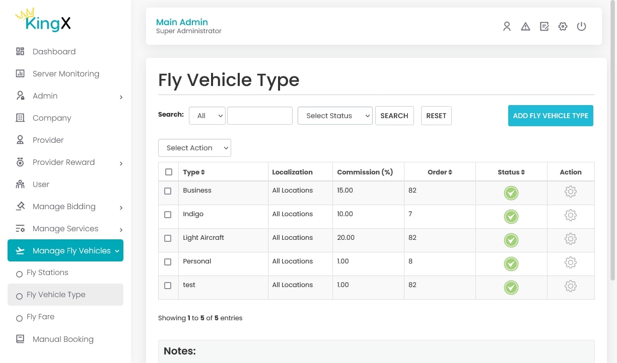 Manage Fly Vehicle Types