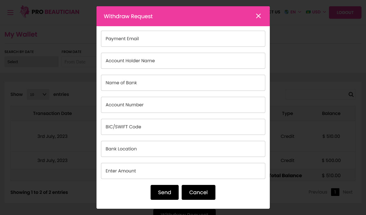 Payment Withdraw Request
