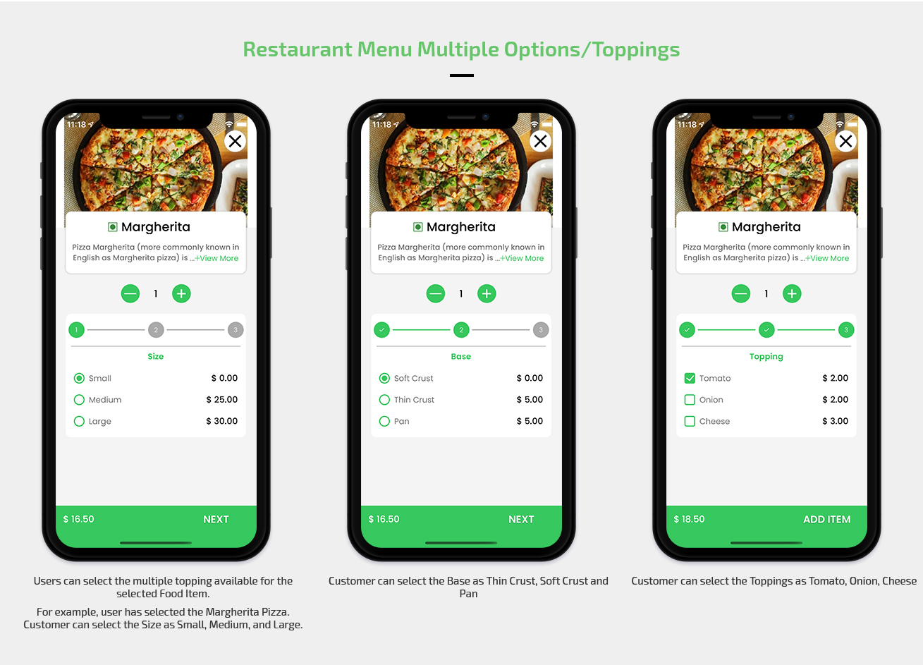 Restaurant Menu Multiple Options/Toppings