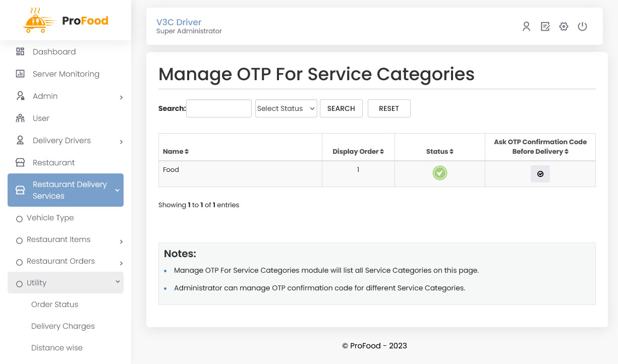 Manage OTP For Service Categories