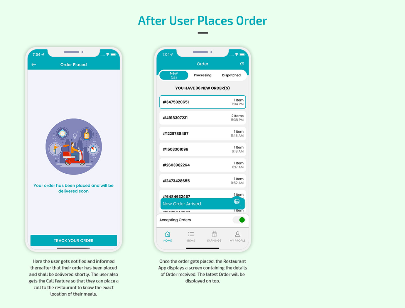 user places order