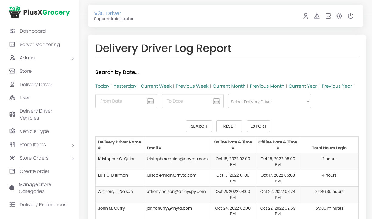 Delivery Driver Log Report