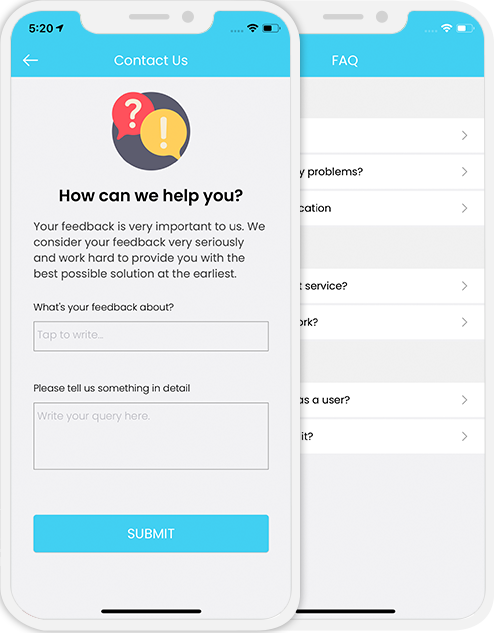 user app login and registration screen