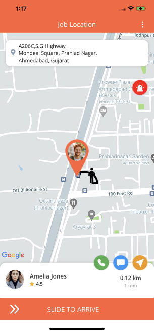 cleaner arrived at location