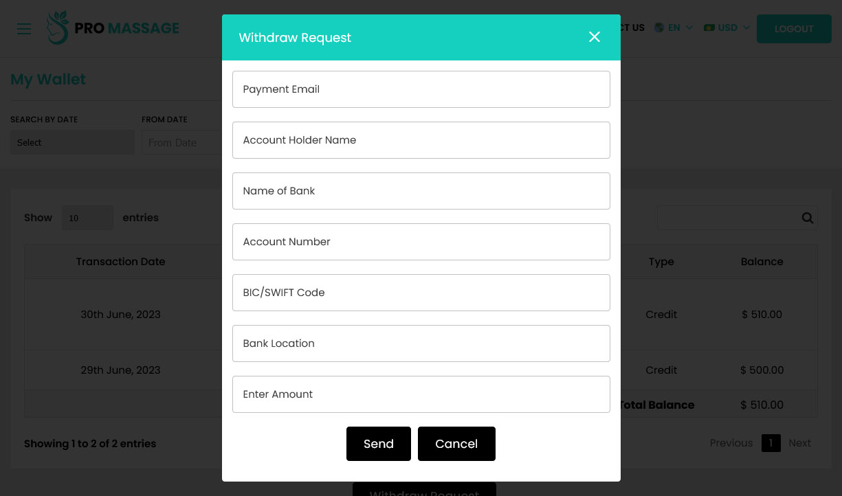 Payment Withdraw Request