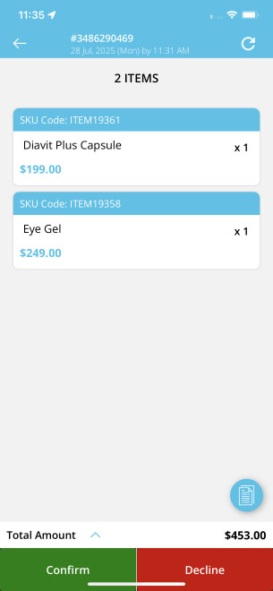 Order Confirm and Reject