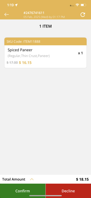 restaurant menu items