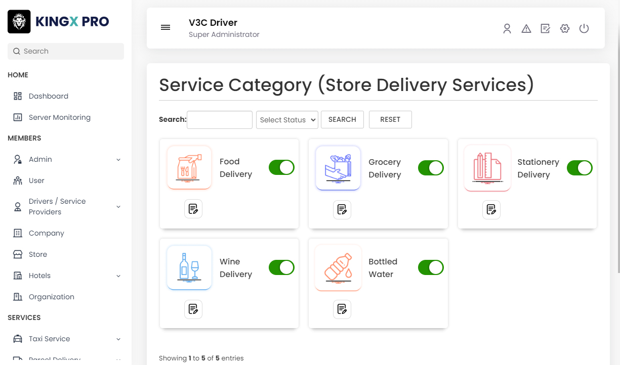 Manage Store Delivery Service Categories