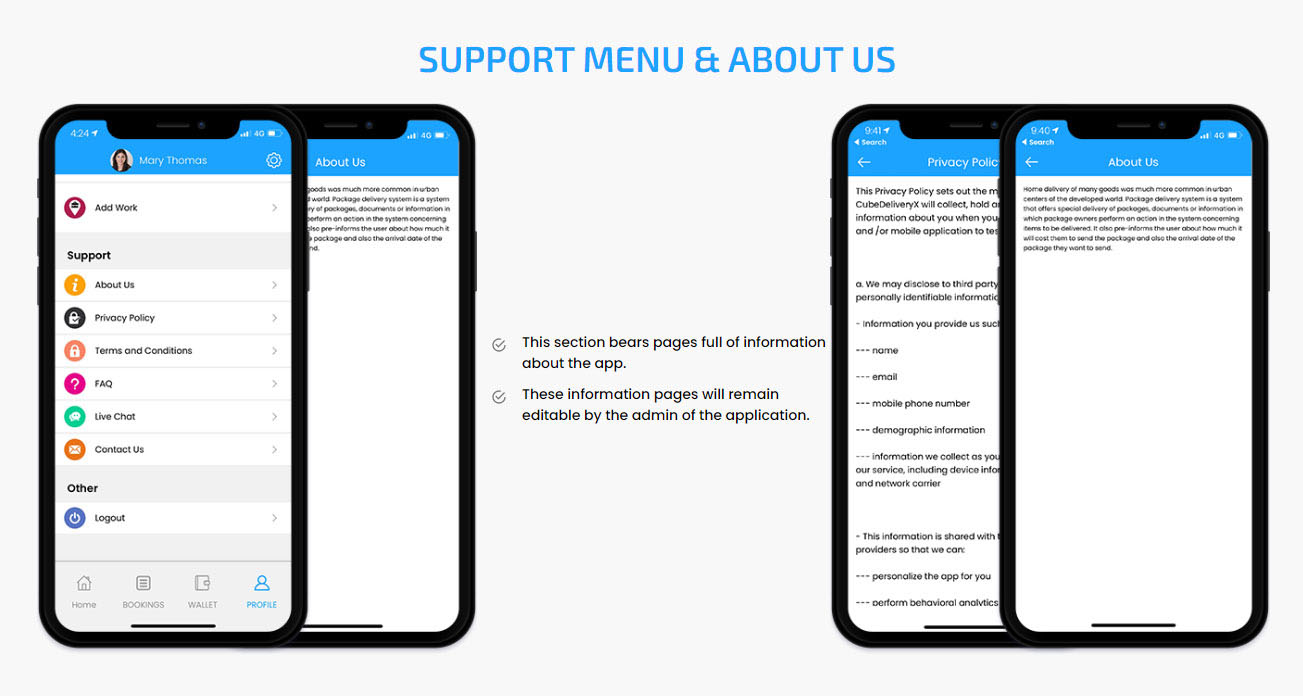 SUPPORT MENU & ABOUT US