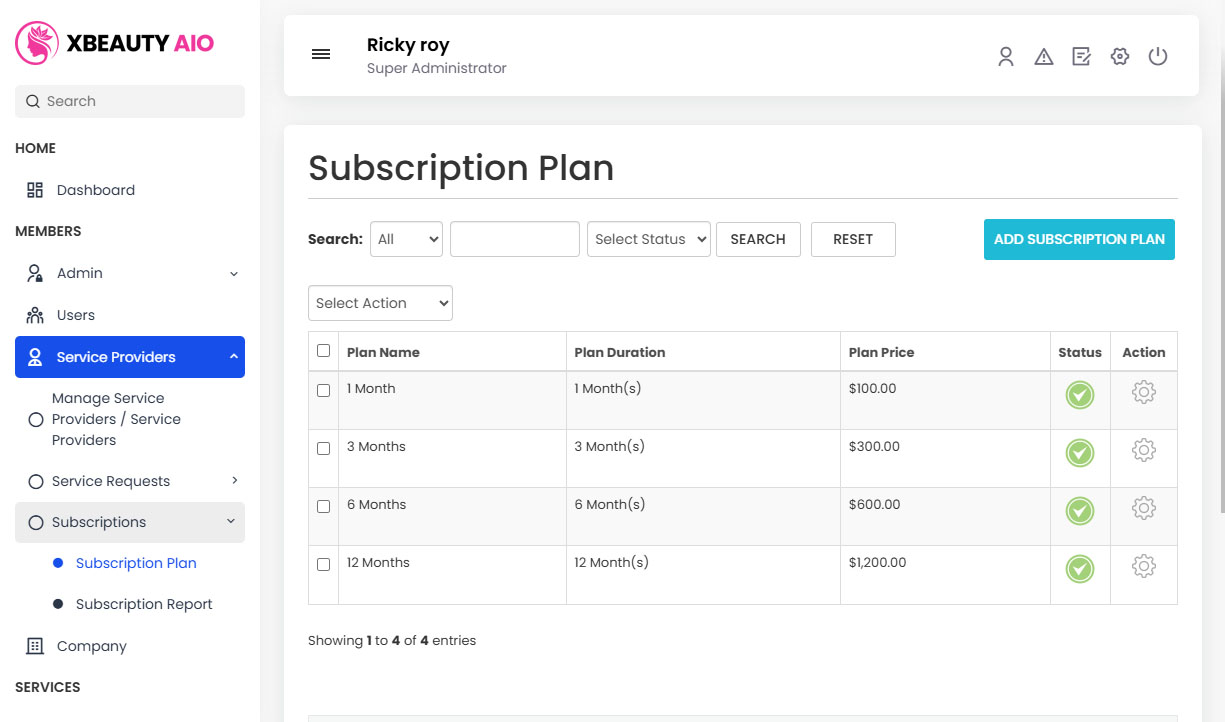 Manage Subscription Plan