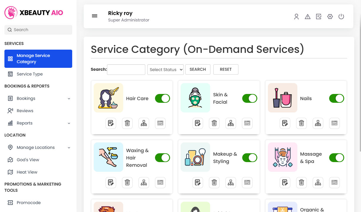 Manage Service Category