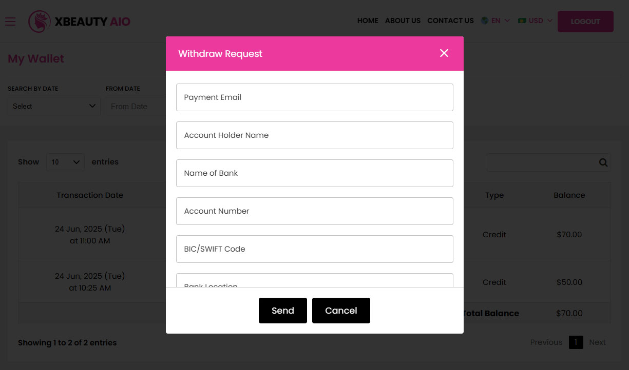 Payment Withdraw Request