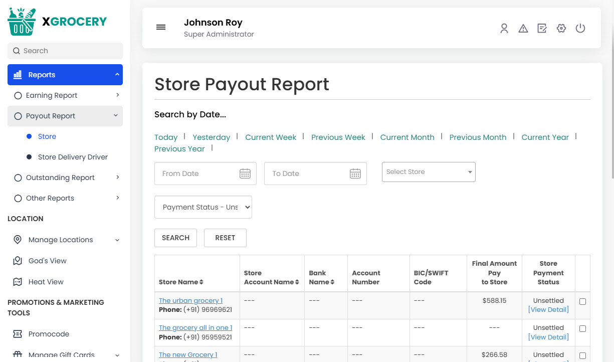 Store Payout Report