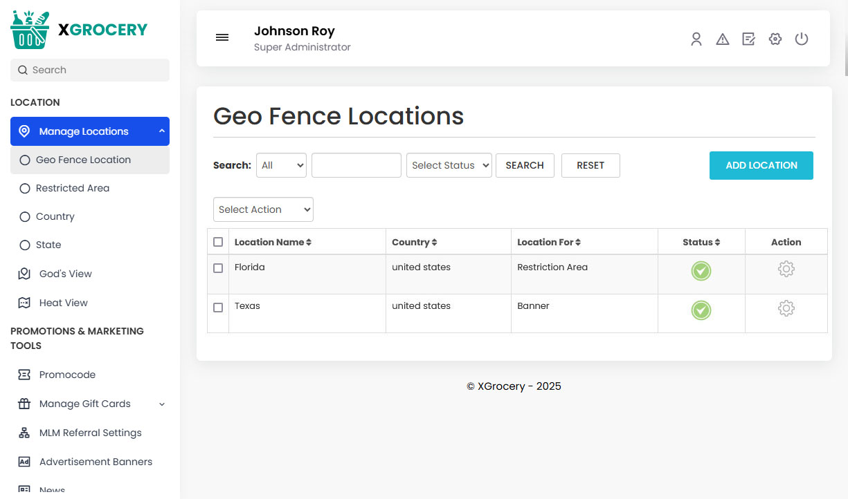 Geo Fence Locations