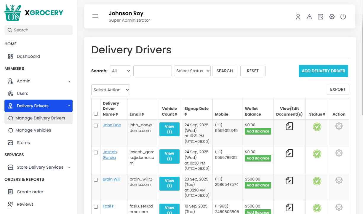 Manage Delivery Drivers