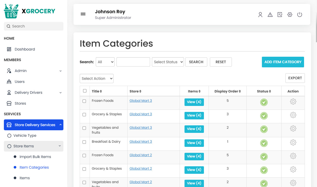 Manage Item Categories
