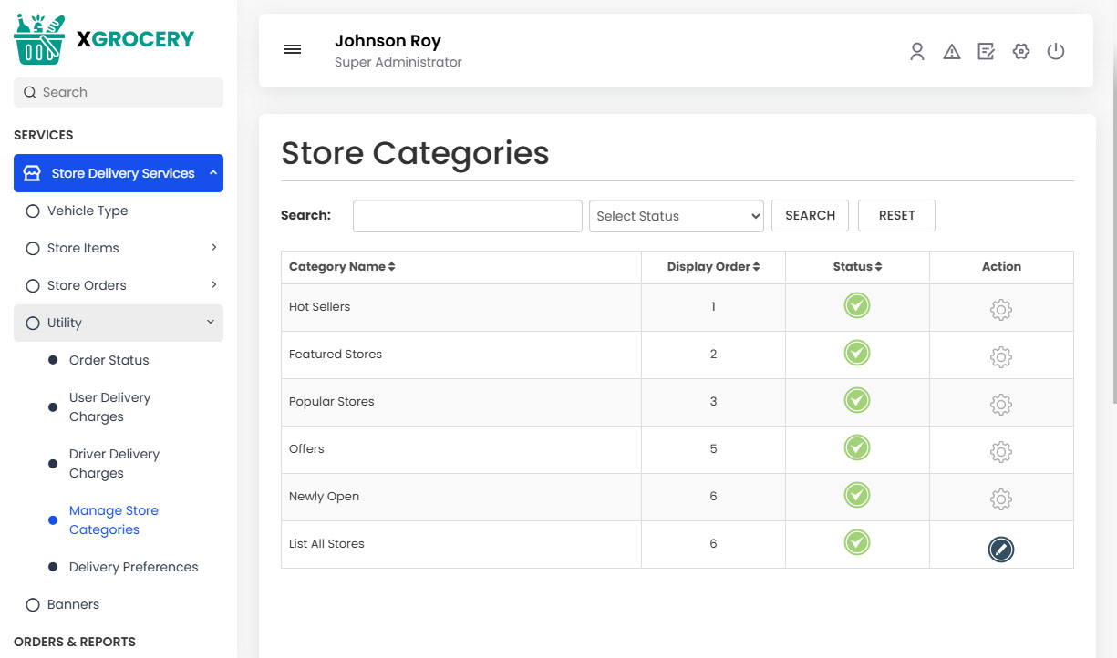 Manage Store Categories