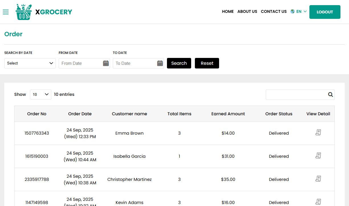 Store Orders / Earnings