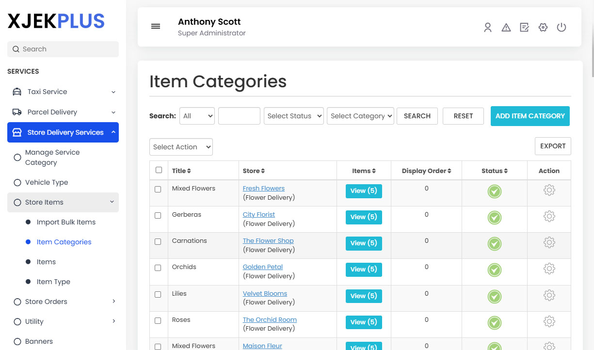 Manage Item Categories