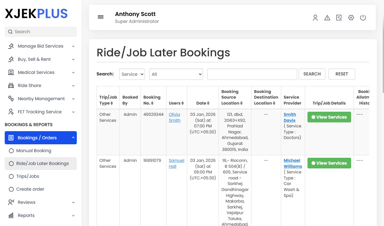 Ride/Job Later Bookings