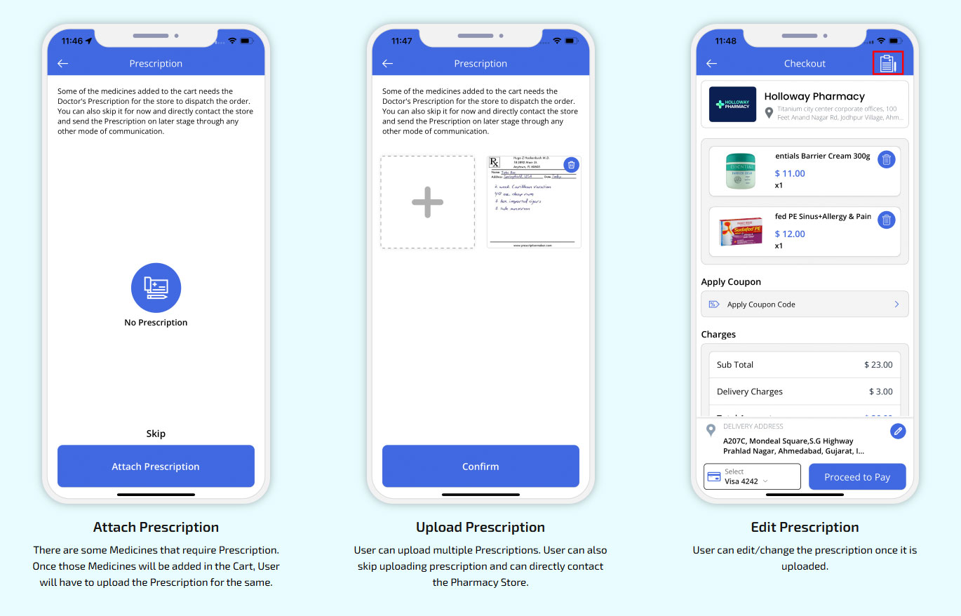 Attach,upload and edit Prescription