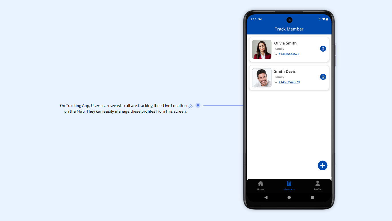On Tracking App, Users can see who all are tracking their Live Location on the Map.