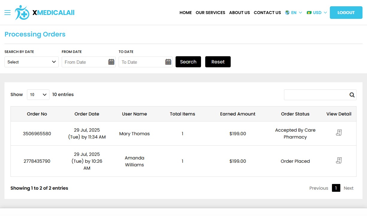 Pharmacy Store Panel - Processing Orders